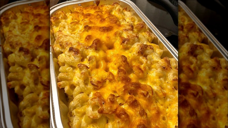 Metal tray of mac and cheese