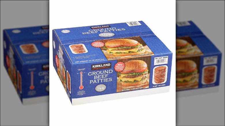 Blue pack of ground beef patties