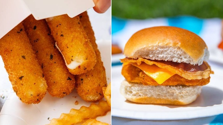 Chicken slider and mozzarella sticks from White Castle  