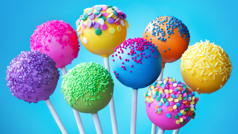 brightly colored cake pops