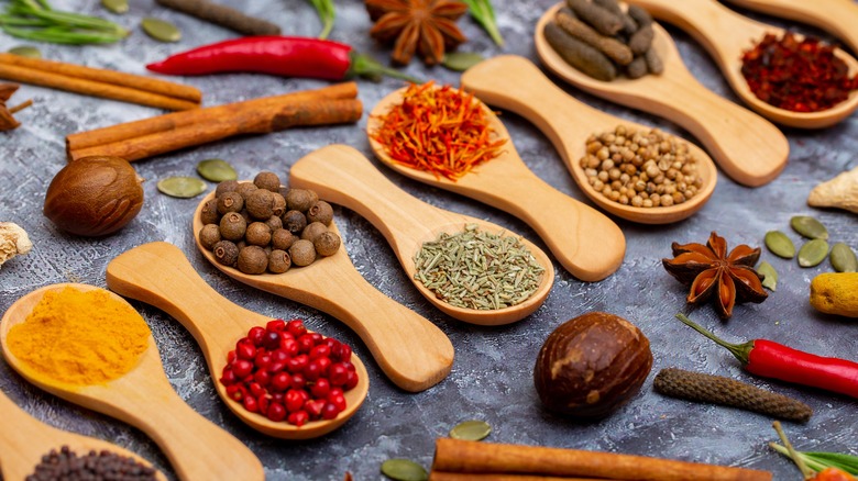 Spoons with spices on them