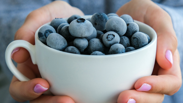 mug full of frozen blueberries 