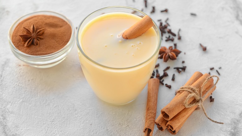 milk drink with cinnamon and star anise