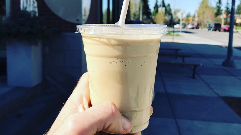 Espresso milkshake in plastic cup