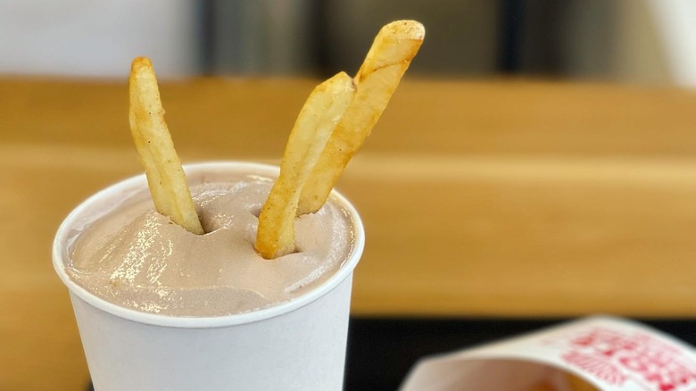 salty fries dipped in chocolate frosty