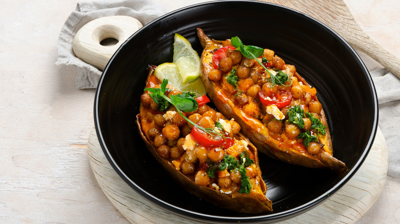 Chickpea stuffed baked potato