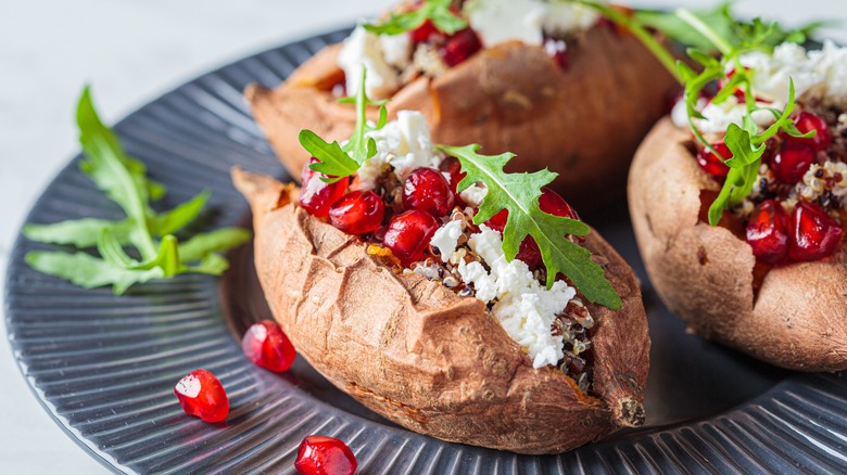 Baked potato topped with feta 