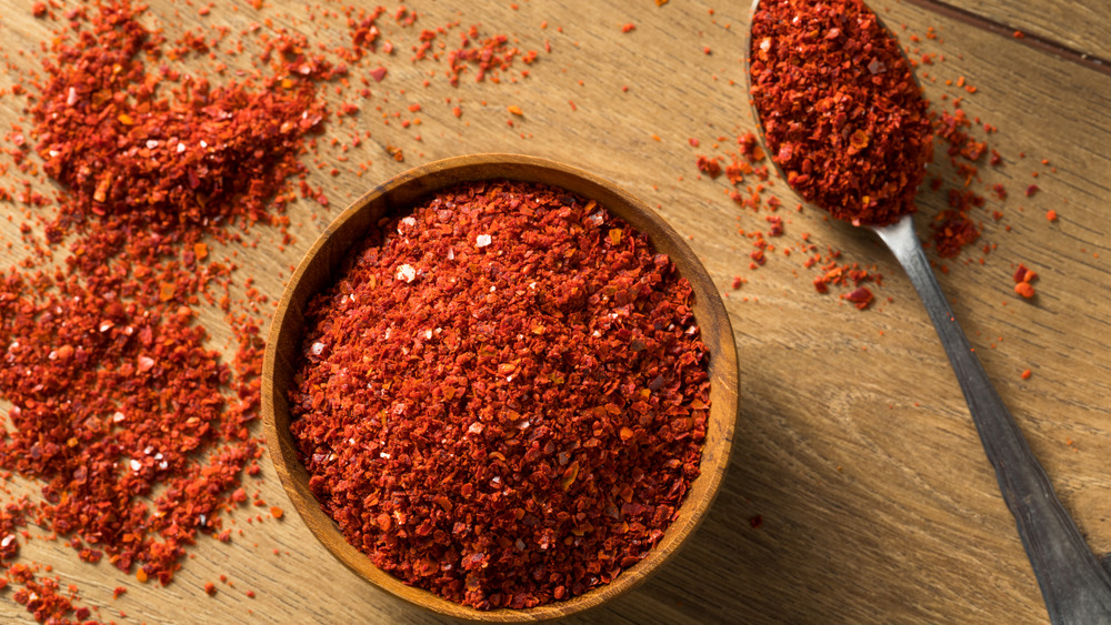 Spicy Korean pepper in bowl and spoon