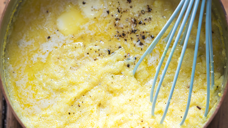 buttery yellow polenta with whisk