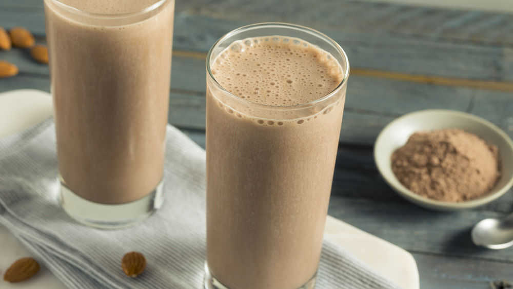 Milkshakes in glasses and nuts