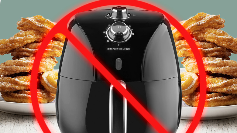 Crossed-out air fryer with churros