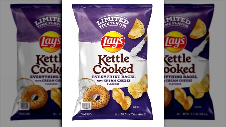 Bag of Lay's Kettle Cooked Everything Bagel with Cream Cheese flavored chips