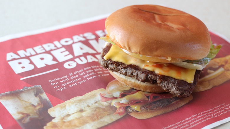 Dave's Single burger on a tray