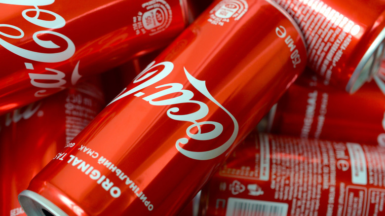 Coca-Cola cans close-up