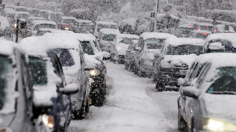 A winter traffic jam