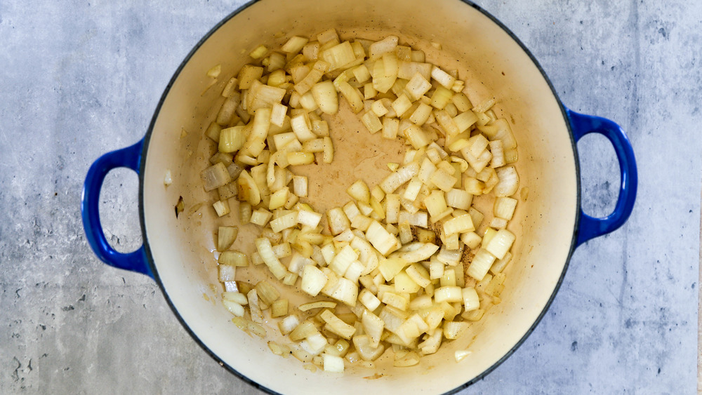 onions cooking for cabbage soup