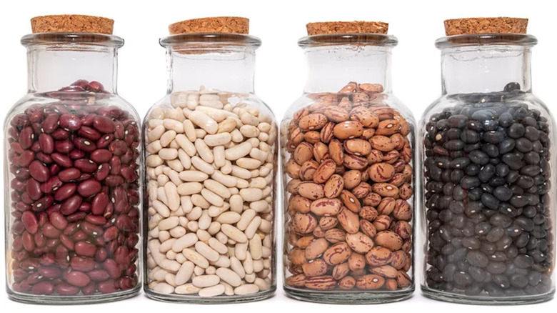 Assorted dried beans in jars
