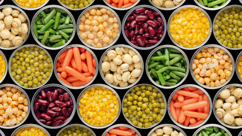 Colorful assorted canned beans and vegetables