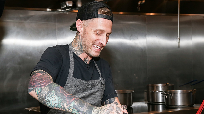 Michael Voltaggio working in a kitchen