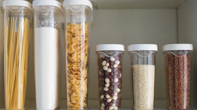 Pantry shelf with storage containers