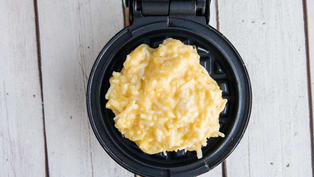 chaffle recipe batter on a waffle maker