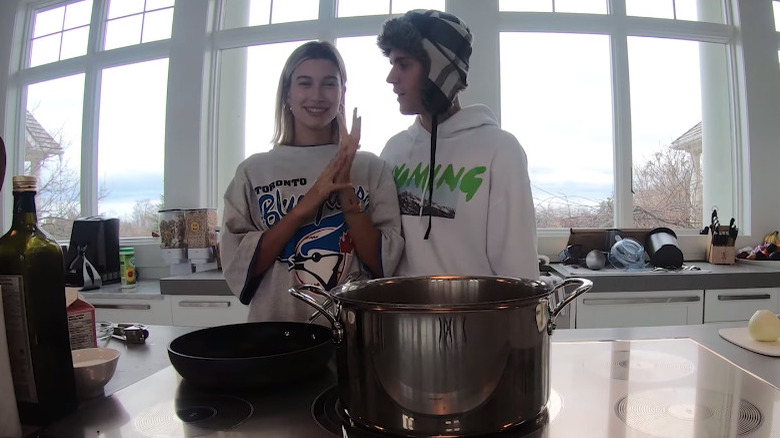 Justin bieber and hailey bieber cooking bolognese in vlog