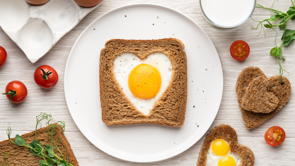 Heart-shaped eggs for breakfast