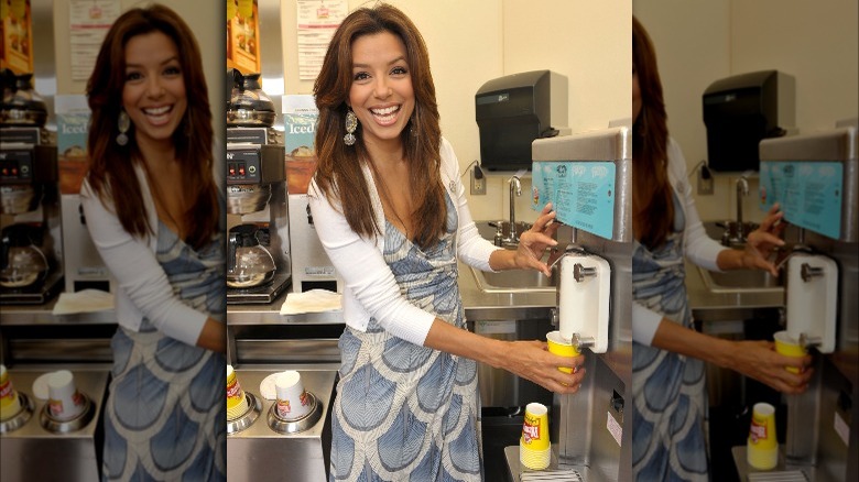 Eva Longoria making a Frosty at Wendy's