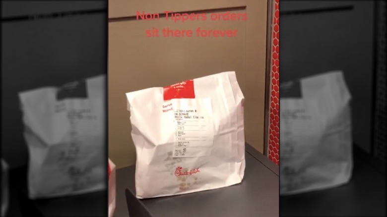 A Chick-fil-A order at the pick up counter