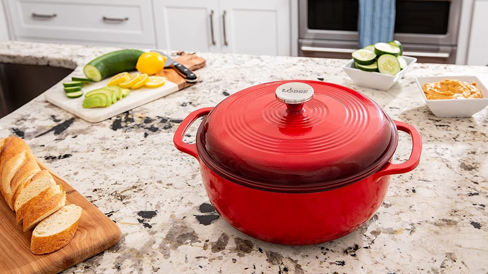 LODGE Brick Red Enameled Cast Iron 6 Qt Dutch Oven Cook Pot With