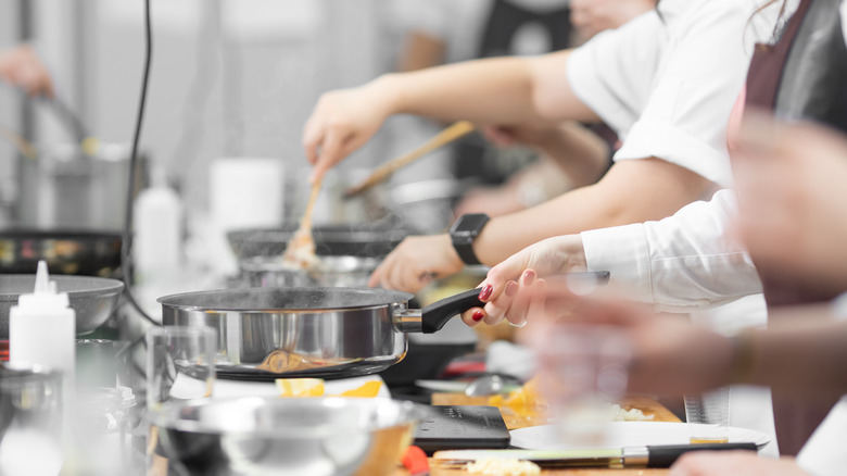 Chefs training in a kitchen