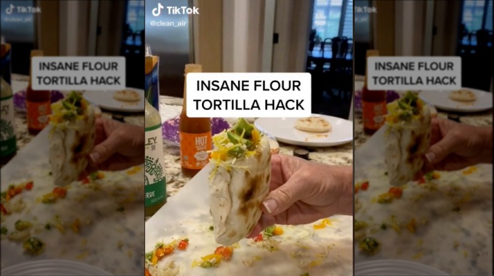 TikTok's viral flour tortilla hack being filled after toasting