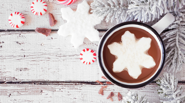 Hot chocolate with snowflake shaped marshmallow