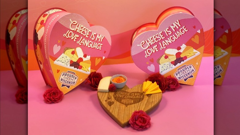 heart-shaped boxes and cheese board