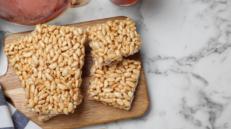 Rice Krispies treats on marble table