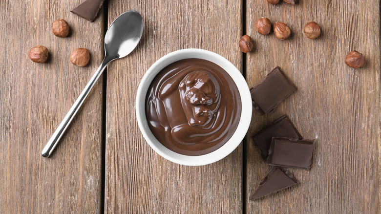 Chocolate pudding on table