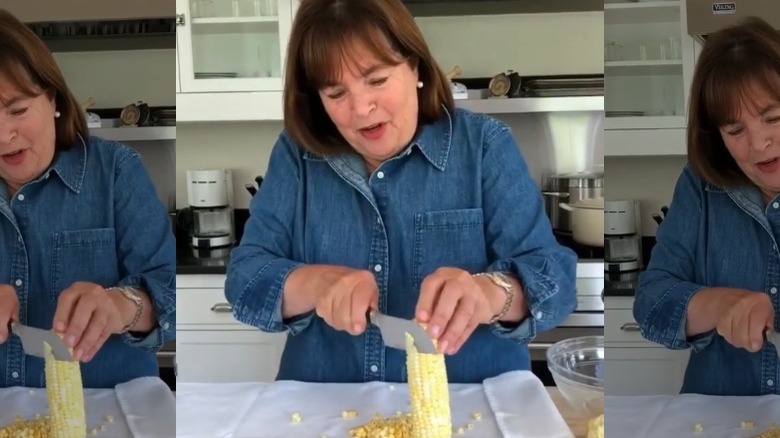 Ina Garten cutting corn on the cub