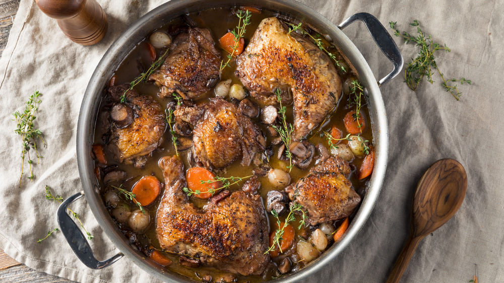 Homemade French coq au vin