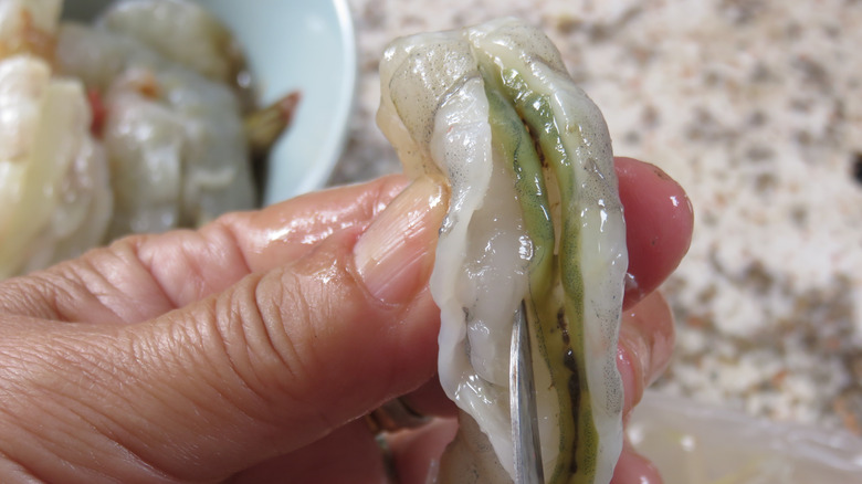 deveining shrimp with knife