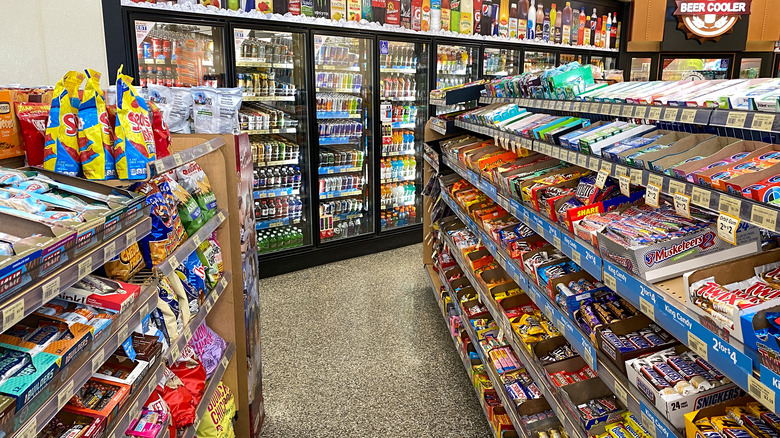 Snack aisles at a gas station