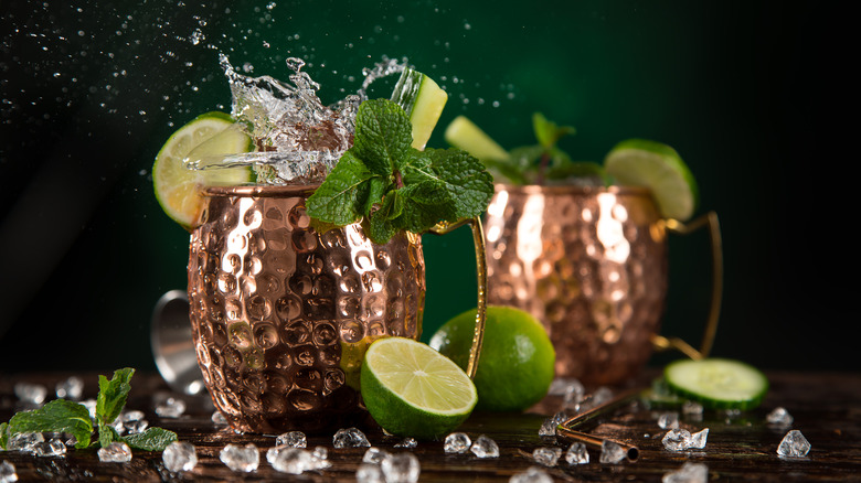 Moscow Mules in copper mugs