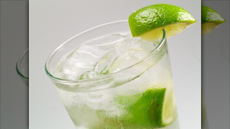 Gin rickey with lime garnish