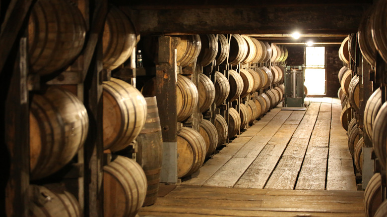 barrels in a rickhouse