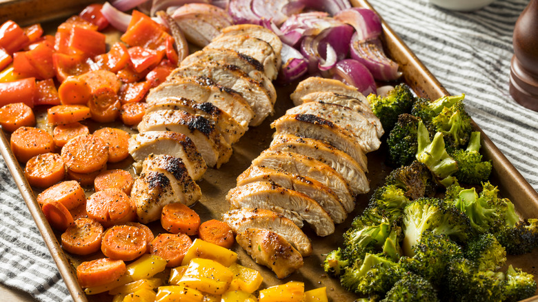 Sheet pan of veggies and chicken