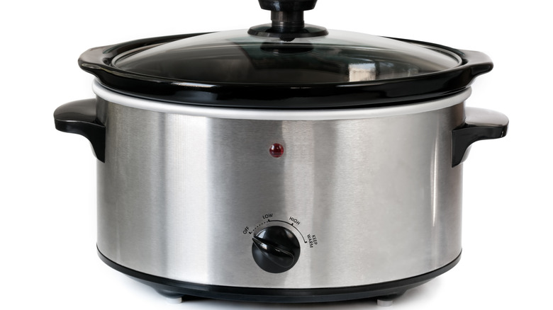 slow cooker on a white background