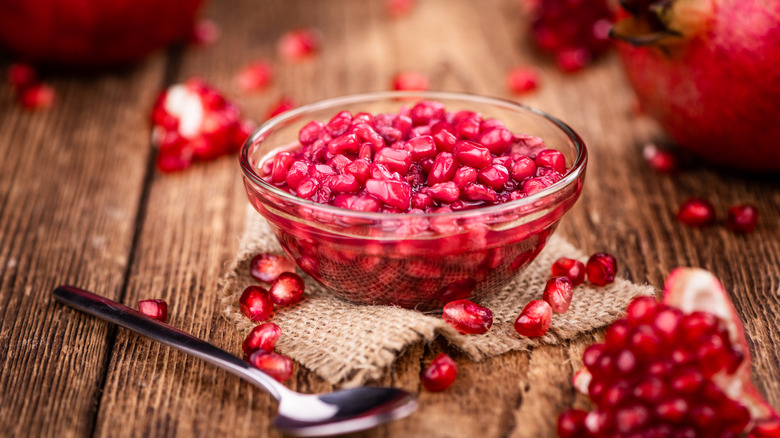 pomegranate seeds in a ramekin