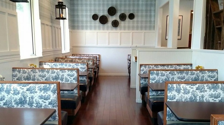 Empty restaurant with blue decorations