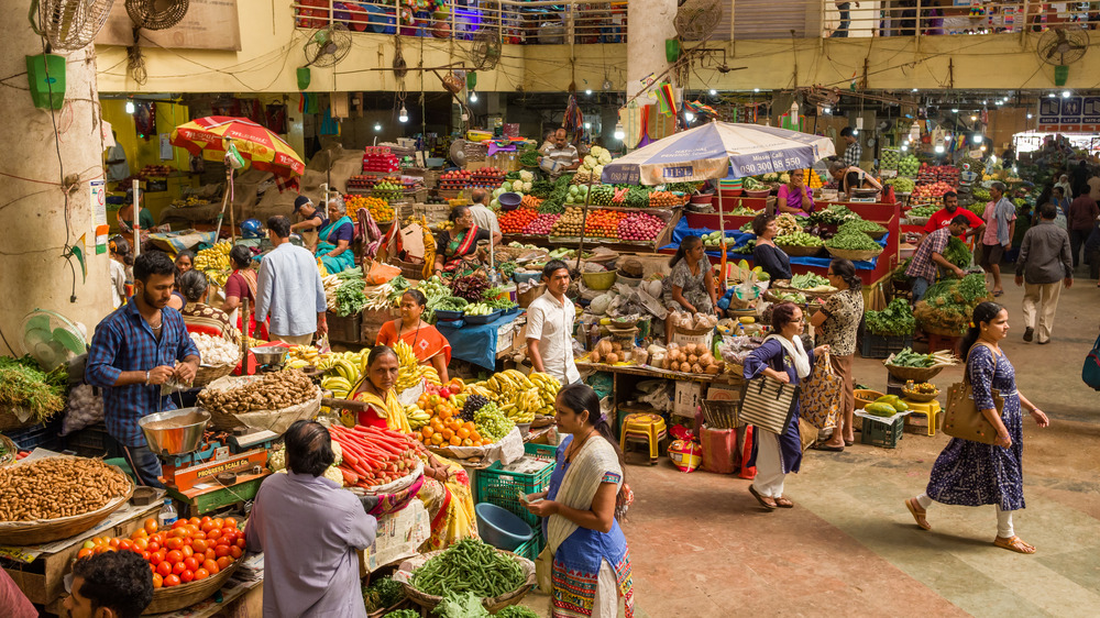 A bustling food market in India