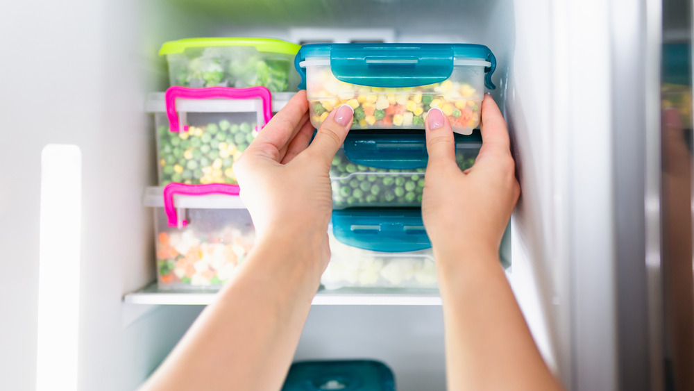 Food in storage containers in a fridge