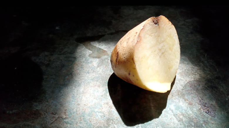 Potato slice on counter top